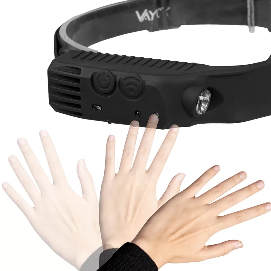 LED Dimming επαναφορτιζόμενο φακός κεφαλής με αισθητήρα 3xLED/5V IP44 300 γυαλιστερό 1200 mAh