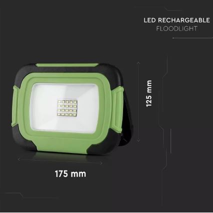 LED Dimming επαναφορτιζόμενο προβολέας SAMSUNG CHIP + λειτουργία SOS LED/10W/3,7V/USB IP44 4000K 3600 mAh πράσινο