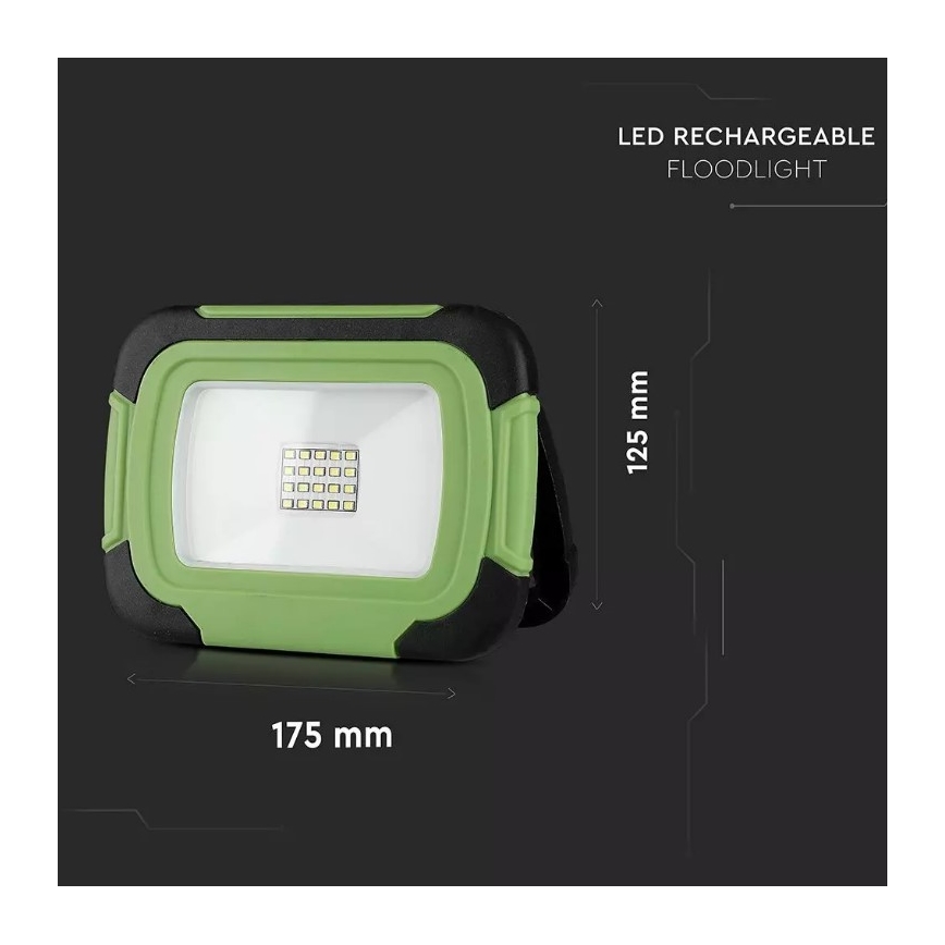 LED Dimming επαναφορτιζόμενο προβολέας SAMSUNG CHIP + λειτουργία SOS LED/10W/3,7V/USB IP44 4000K 3600 mAh πράσινο