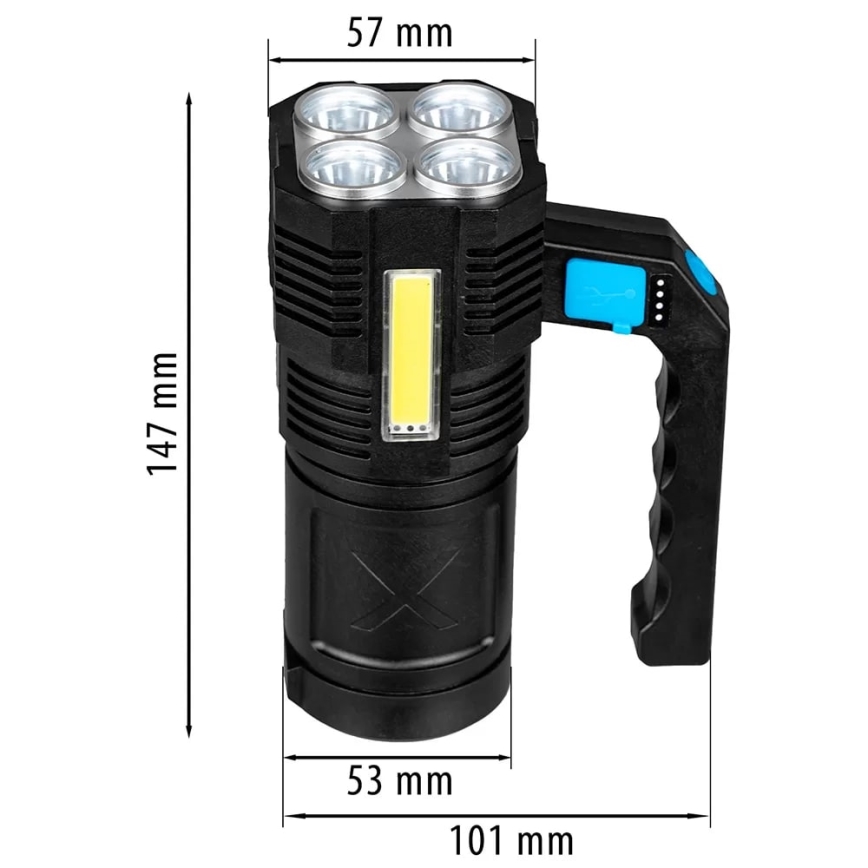 LED Dimming επαναφορτιζόμενο φακός LED/5V IPX4 250 γυαλιστερό 1200 mAh