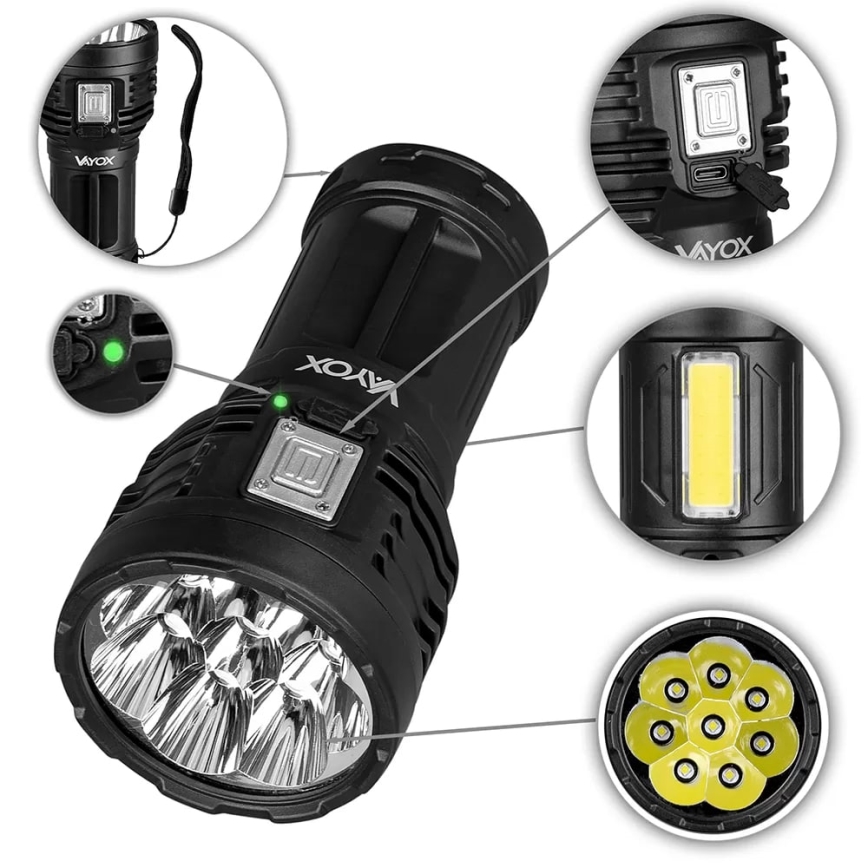LED Dimming επαναφορτιζόμενο φακός LED/5V IPX4 600 γυαλιστερό 1200 mAh