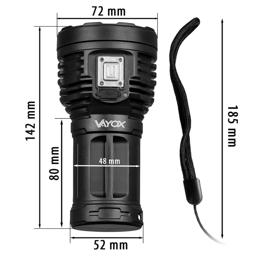 LED Dimming επαναφορτιζόμενο φακός LED/5V IPX4 600 γυαλιστερό 1200 mAh
