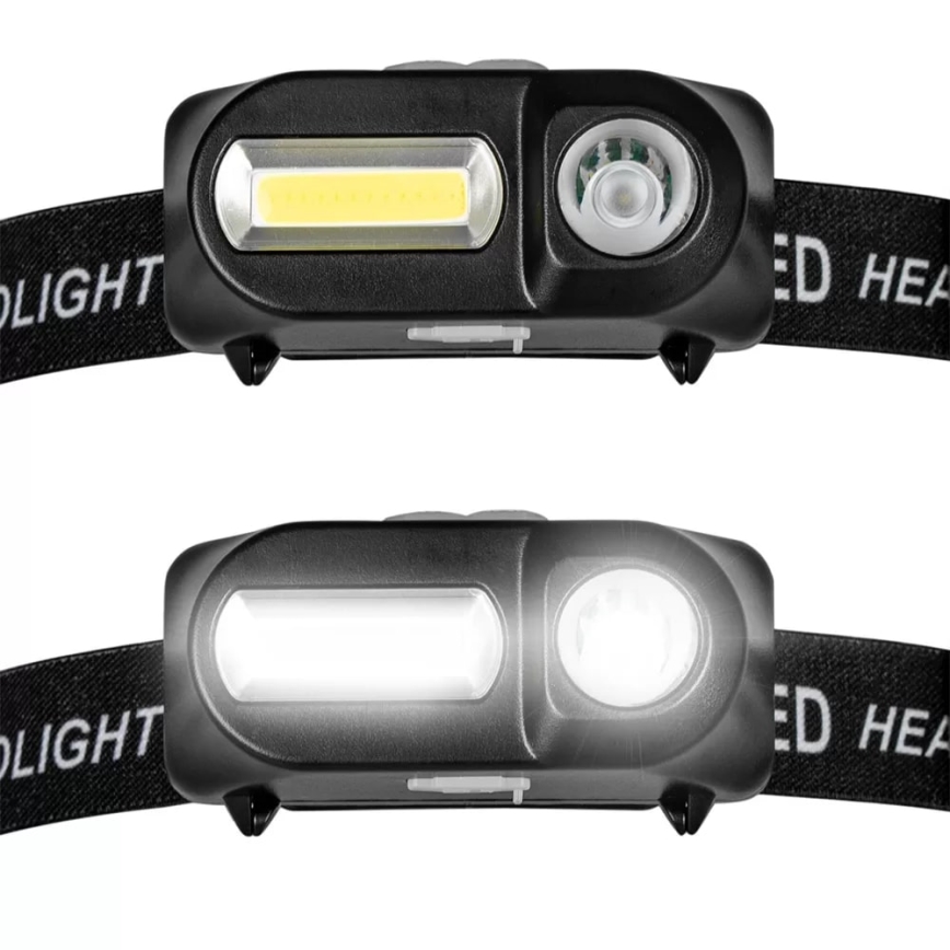 LED Dimming επαναφορτιζόμενο φακός κεφαλής 2xLED/5V IP44 210 γυαλιστερό 2000 mAh