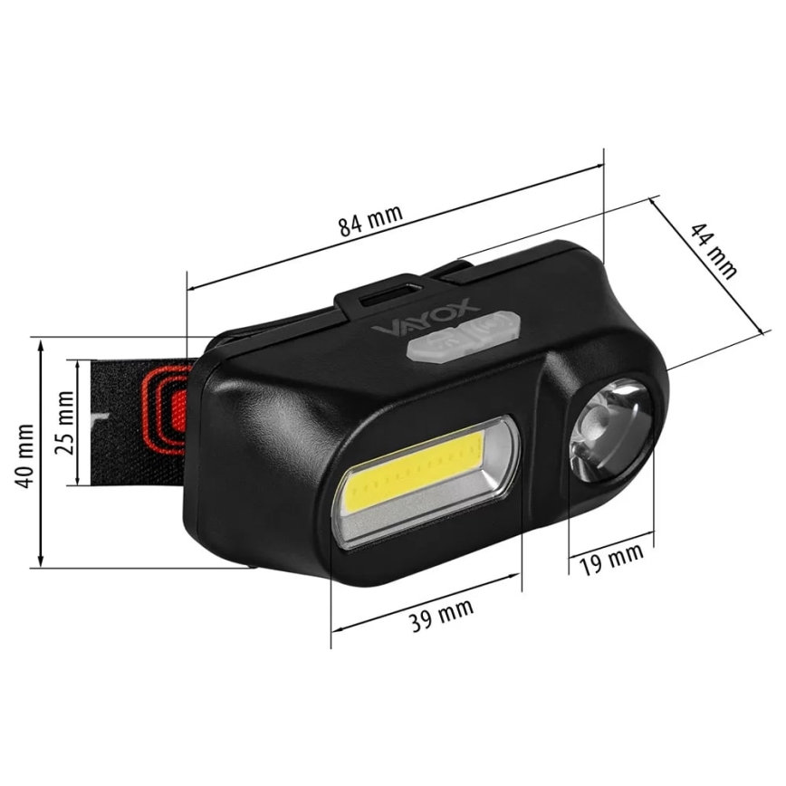 LED Dimming επαναφορτιζόμενο φακός κεφαλής 2xLED/5V IP44 210 γυαλιστερό 2000 mAh