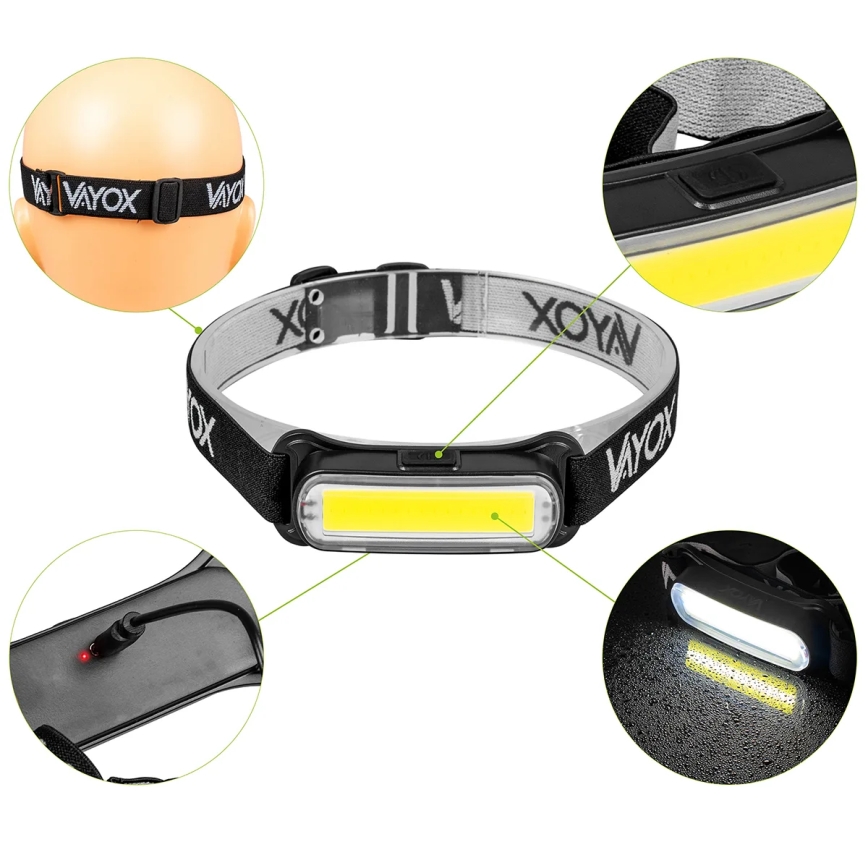 LED Dimming επαναφορτιζόμενο φακός κεφαλής LED/5V IPX4 300 γυαλιστερό 1200 mAh