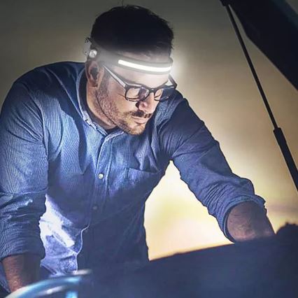 LED Dimming επαναφορτιζόμενο φακός κεφαλής με αισθητήρα 2xLED/5V IP44 350 γυαλιστερό 1200 mAh