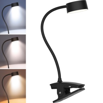LED Dimming εύκαμπτο επαναφορτιζόμενο Επιτραπέζιο φωτιστικό με κλιπ LED/2W/1800 mAh 3000/4000/6500K μαύρο