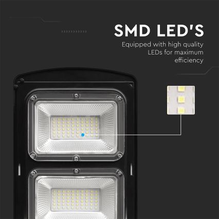LED Ηλιακό φωτιστικό δρόμου με ρυθμιζόμενη ένταση φωτισμού και αισθητήρα κίνησης και λυκόφωτος LED/12W/3,2V 6000K IP65 10000 mAh μαύρο + τηλεχειριστήριο