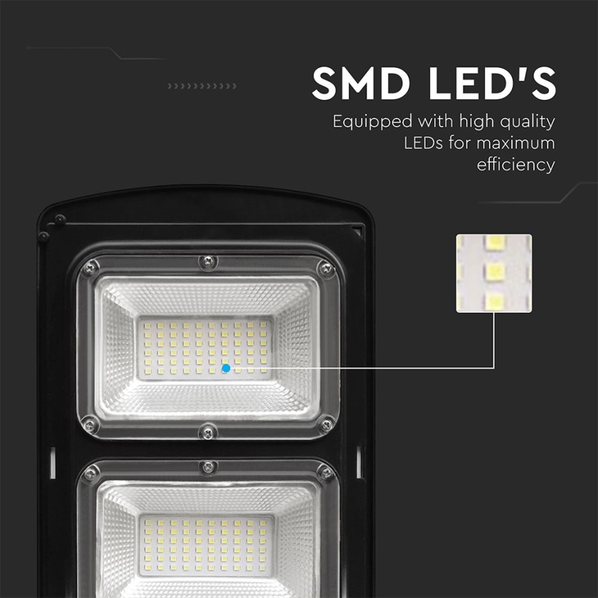 LED Ηλιακό φωτιστικό δρόμου με ρυθμιζόμενη ένταση φωτισμού και αισθητήρα κίνησης και λυκόφωτος LED/12W/3,2V 6000K IP65 10000 mAh μαύρο + τηλεχειριστήριο