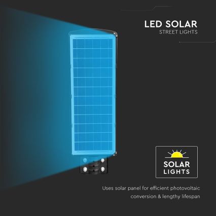 LED Ηλιακό φωτιστικό δρόμου με ρυθμιζόμενη ένταση φωτισμού και αισθητήρα κίνησης και λυκόφωτος LED/12W/3,2V 6000K IP65 10000 mAh μαύρο + τηλεχειριστήριο
