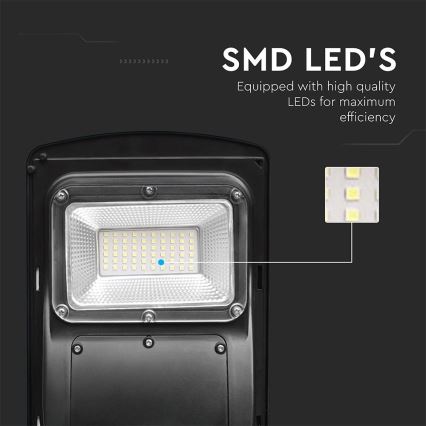 LED Ηλιακό φωτιστικό δρόμου με ρυθμιζόμενη ένταση φωτισμού και αισθητήρα κίνησης και λυκόφωτος LED/6W/3,2V 6000K IP65 5000 mAh μαύρο + τηλεχειριστήριο