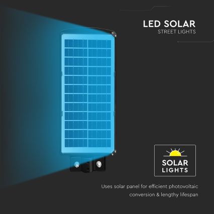 LED Ηλιακό φωτιστικό δρόμου με ρυθμιζόμενη ένταση φωτισμού και αισθητήρα κίνησης και λυκόφωτος LED/8W/3,2V 6000K IP65 9000 mAh μαύρο + τηλεχειριστήριο