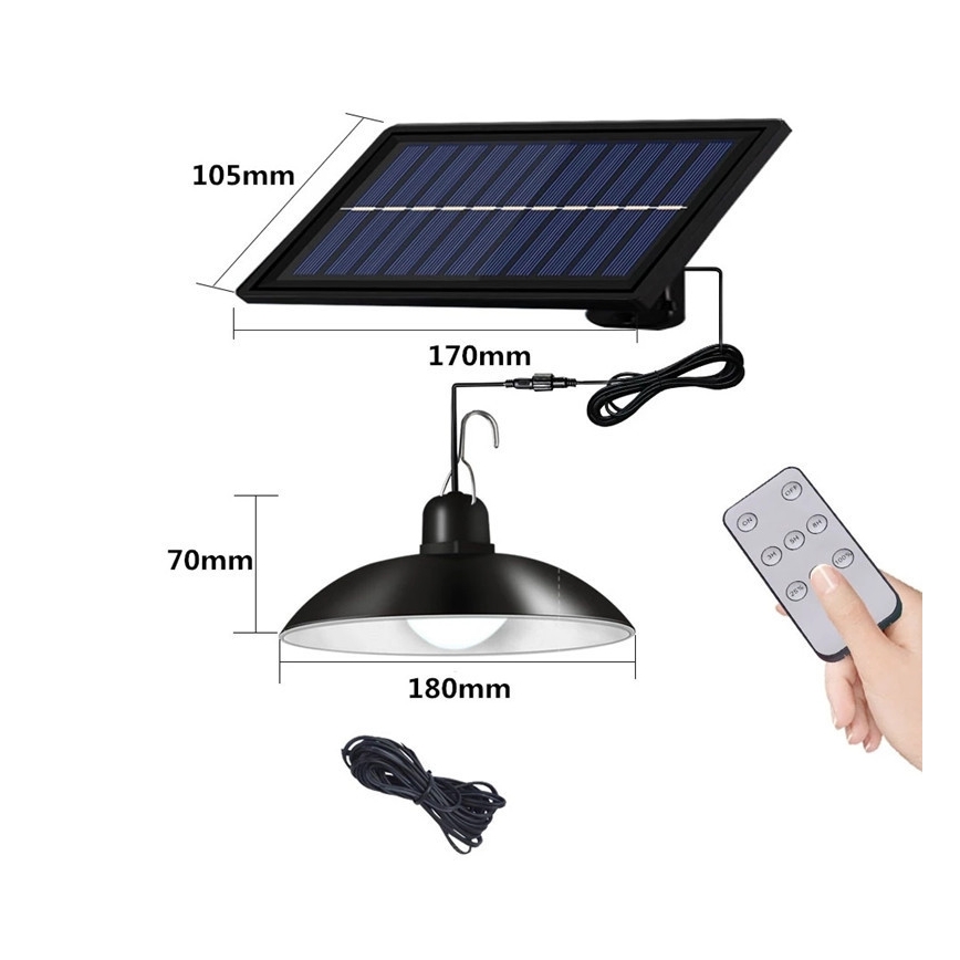 LED Dimming ηλιακό κρεμαστό φωτιστικό οροφής LED/1,8W/3,7V IP44 6500K 1600 mAh + τηλεχειριστήριο