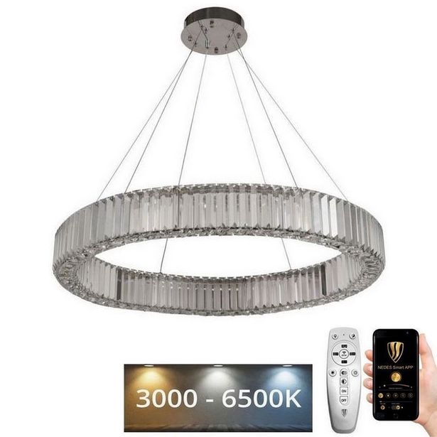 LED Dimming κρυστάλλινο κρεμαστό φωτιστικό οροφής κρεμαστό φωτιστικό οροφής LED/50W/230V 3000-6500K γυαλιστερό χρώμιο + τηλεχειριστήριο