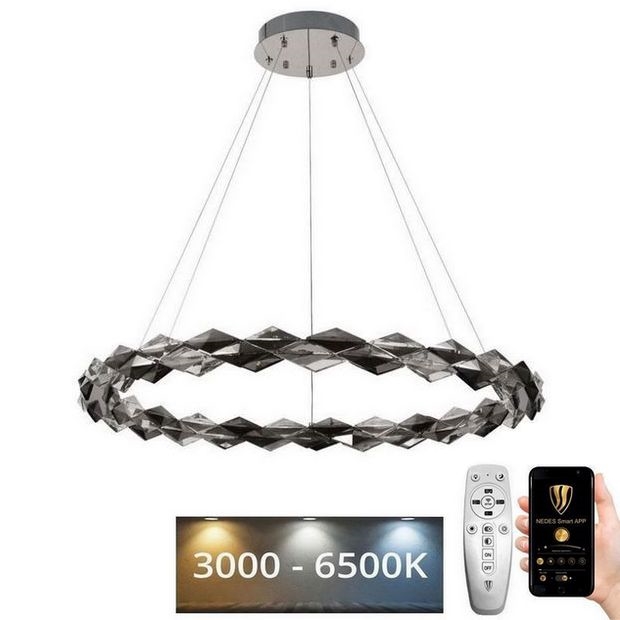 LED Dimming κρυστάλλινο κρεμαστό φωτιστικό οροφής κρεμαστό φωτιστικό οροφής LED/55W/230V 3000-6500K γυαλιστερό χρώμιο + τηλεχειριστήριο