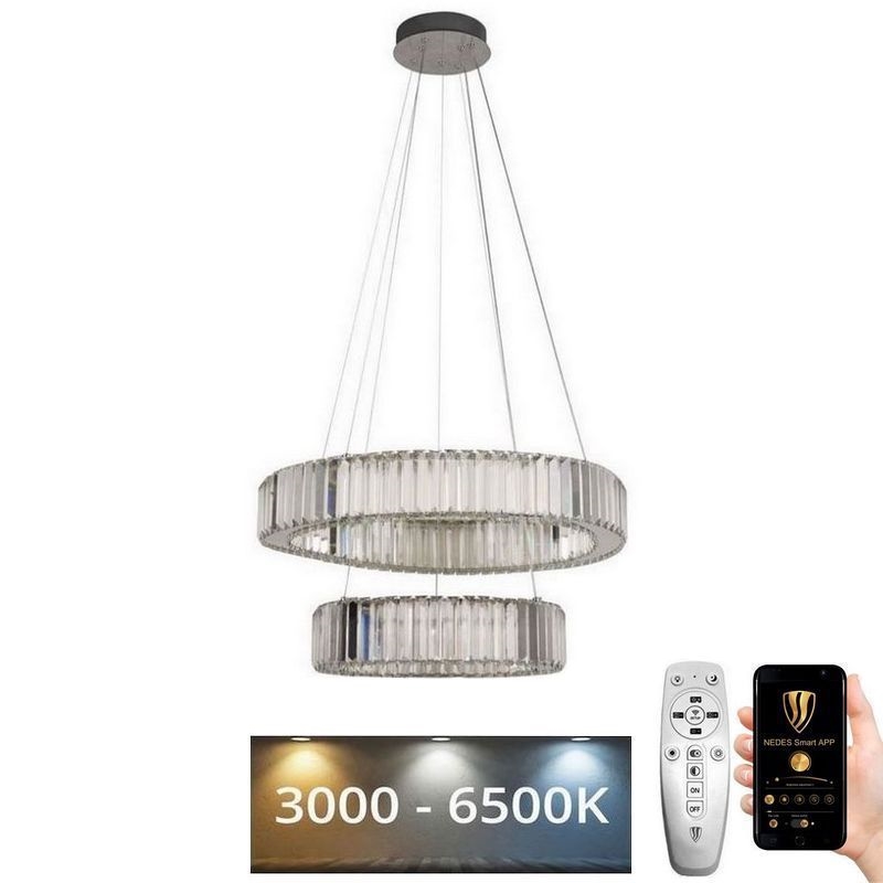 LED Dimming κρυστάλλινο κρεμαστό φωτιστικό οροφής κρεμαστό φωτιστικό οροφής LED/65W/230V 3000-6500K γυαλιστερό χρώμιο + τηλεχειριστήριο