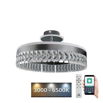 LED Dimming κρυστάλλινο πλαφονιέρα οροφής LED/75W/230V 3000-6500K ματ χρώμιο + τηλεχειριστήριο