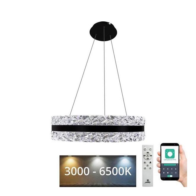 LED Dimming κρύσταλλο κρεμαστό φωτιστικό οροφής κρεμαστό φωτιστικό οροφής LED/80W/230V 3000-6500K μαύρο + τηλεχειριστήριο