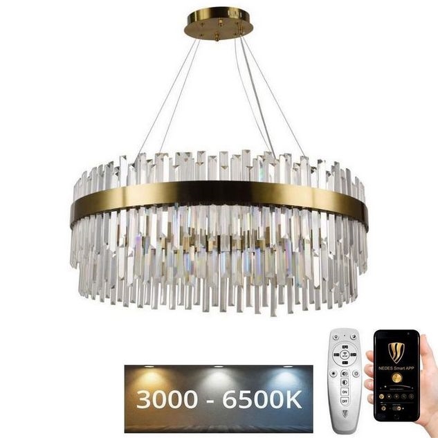 LED Dimming κρύσταλλο πολύφωτο on a string LED/110W/230V 3000-6500K χρυσαφί + τηλεχειριστήριο