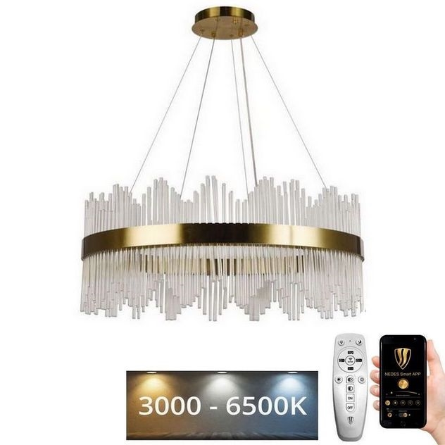 LED Dimming κρύσταλλο πολύφωτο on a string LED/110W/230V 3000-6500K χρυσαφί + τηλεχειριστήριο