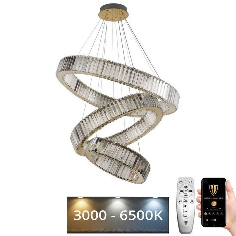 LED Dimming κρύσταλλο πολύφωτο on a string LED/115W/230V 3000-6500K χρώμιο/χρυσαφί + τηλεχειριστήριο