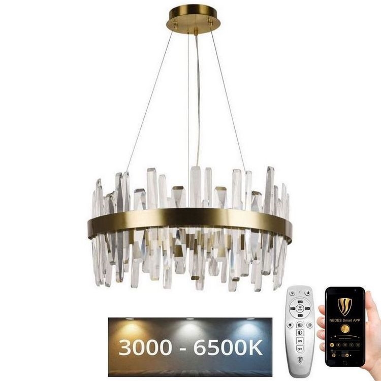 LED Dimming κρύσταλλο πολύφωτο on a string LED/80W/230V 3000-6500K χρυσαφί + τηλεχειριστήριο