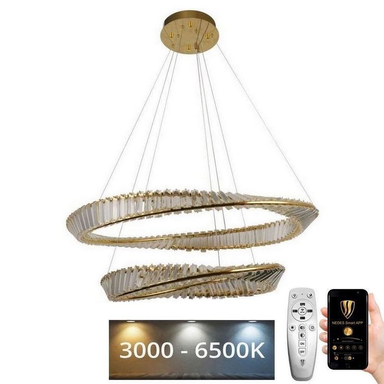 LED Dimming κρύσταλλο πολύφωτο on a string LED/90W/230V 3000-6500K χρυσαφί/χρώμιο + τηλεχειριστήριο