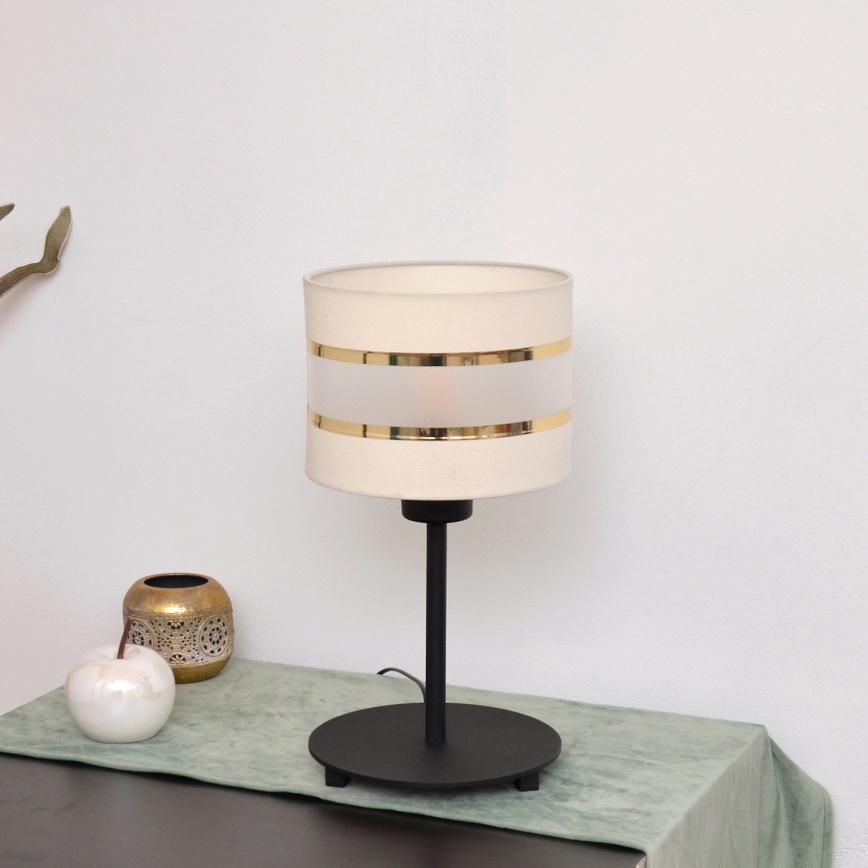 LED Eπιτραπέζια λάμπα HELEN 1xE27/15W/230V κρεμ/μαύρο/χρυσαφί