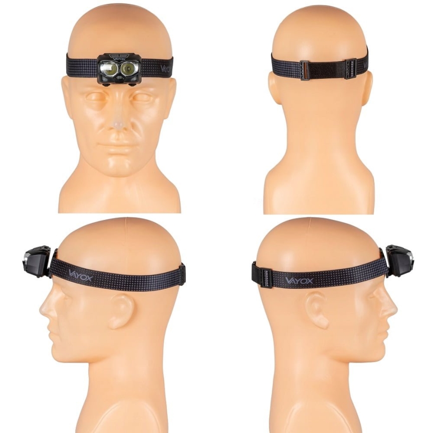 LED Επαναφορτιζόμενος Φακός Κεφαλής με Αισθητήρα και Κόκκινο Φως 2xLED/5W/5V/3xAAA IP65 500 lm 1200 mAh