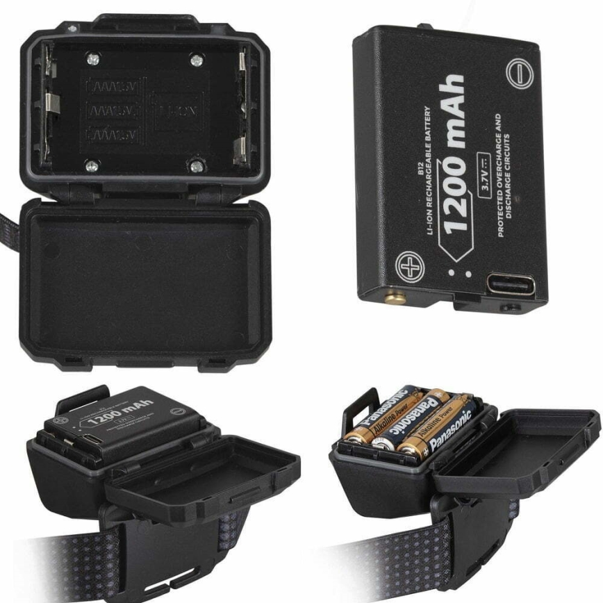 LED Επαναφορτιζόμενος Φακός Κεφαλής με Αισθητήρα και Κόκκινο Φως 2xLED/5W/5V/3xAAA IP65 500 lm 1200 mAh