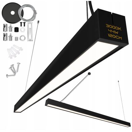 LED φωτιστικό (κρεμαστό σε καλώδιο / επιτοίχιο) 44W 230V 3000K 120 cm μαύρο