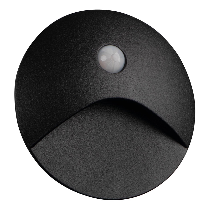 LED φωτιστικό σκάλας EXIN, στρογγυλό, μαύρο, με αισθητήρα κίνησης και λυκόφωτος, LED/2,5W/230V 4000K IP65