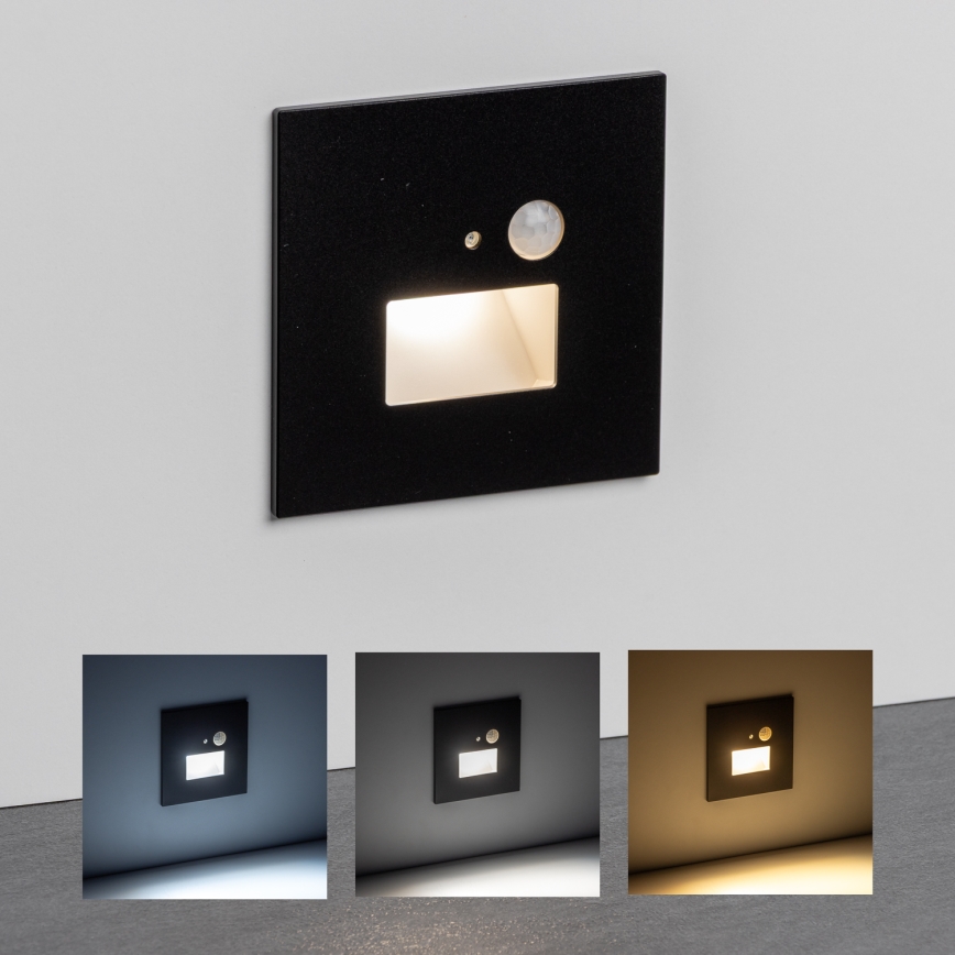 LED φωτιστικό σκάλας με αισθητήρα κίνησης και λυκόφωτος LED/1,5W/230V 3000/4000/6500K μαύρο