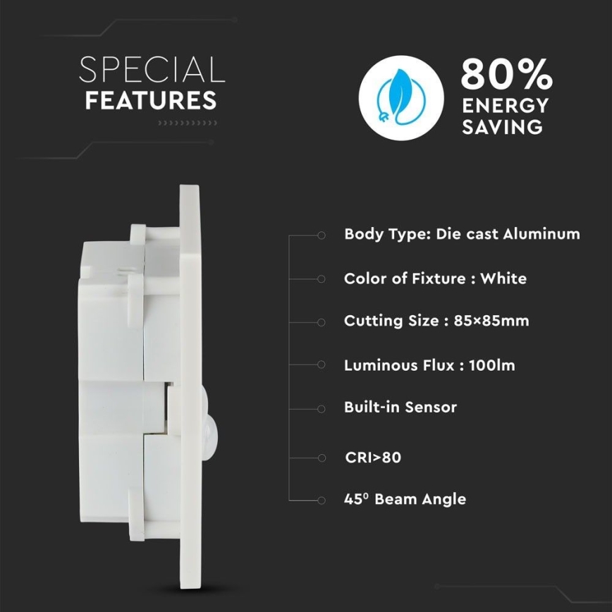 LED φωτιστικό σκάλας με ανιχνευτή κίνησης LED/3W/230V 4000K λευκό