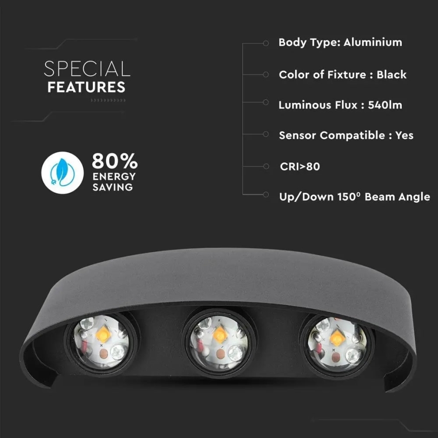 LED Φωτιστικό τοίχου εξωτερικού χώρου 6xLED/6W/230V IP54 4000K μαύρο