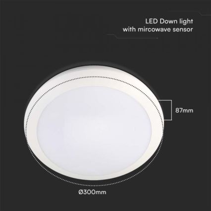 LED Φωτιστικό μπάνιου με αισθητήρα LED/20W/230V 3000/4000/6000K IP66 διάμ. 30 εκ.