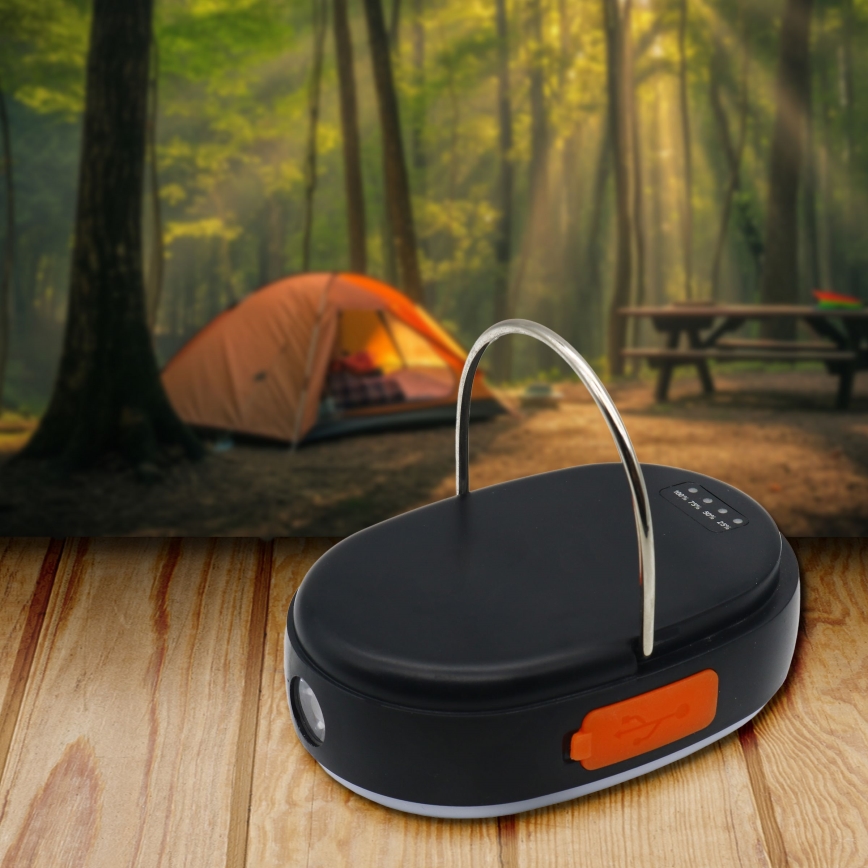 LED Φωτιστικό επαναφορτιζόμενο με ρύθμιση φωτεινότητας και λειτουργία powerbank K4 LED/1W/5V 3000-6500K IPX4 4000 mAh μαύρο