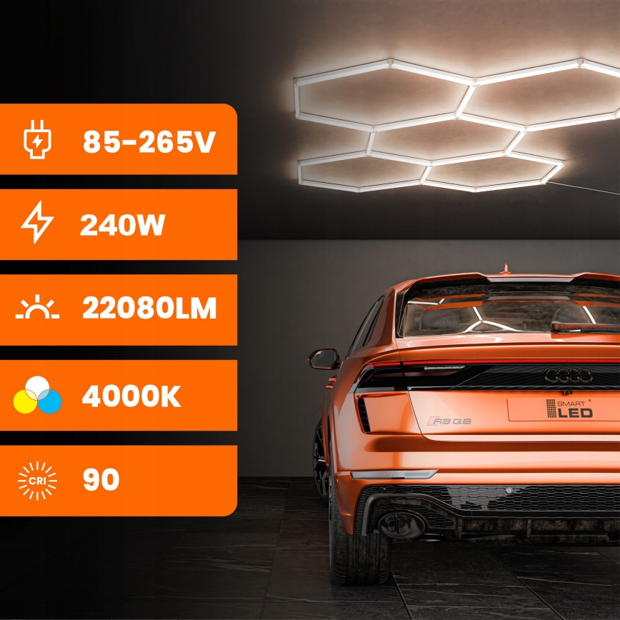 LED φωτιστικό οροφής HEXAGON LED/240W/85-265V 4000K 298x209 cm CRI 90 IP54 λευκό