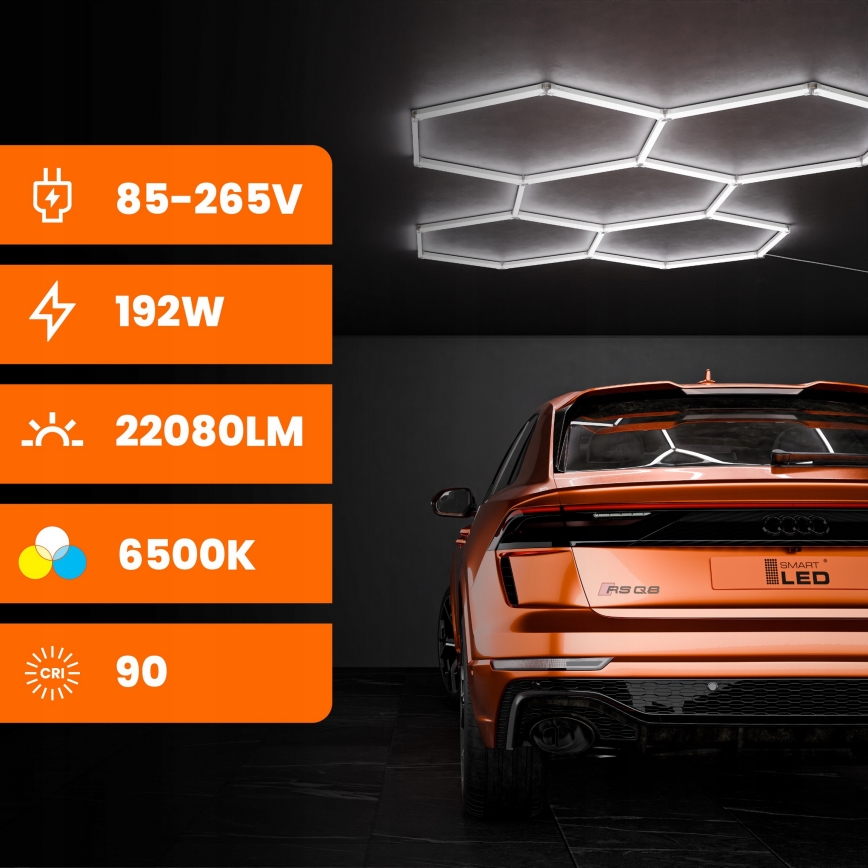 Φωτιστικό οροφής LED HEXAGON LED/240W/85-265V 6500K 298x209 cm CRI 90 IP44 λευκό