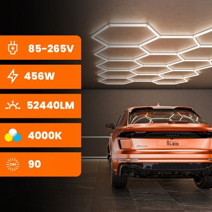Φωτιστικό οροφής LED HEXAGON 570W/85-265V 4000K 522x298 cm CRI 90 IP44 λευκό