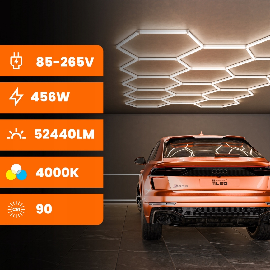 Φωτιστικό οροφής LED HEXAGON 570W/85-265V 4000K 522x298 cm CRI 90 IP44 λευκό