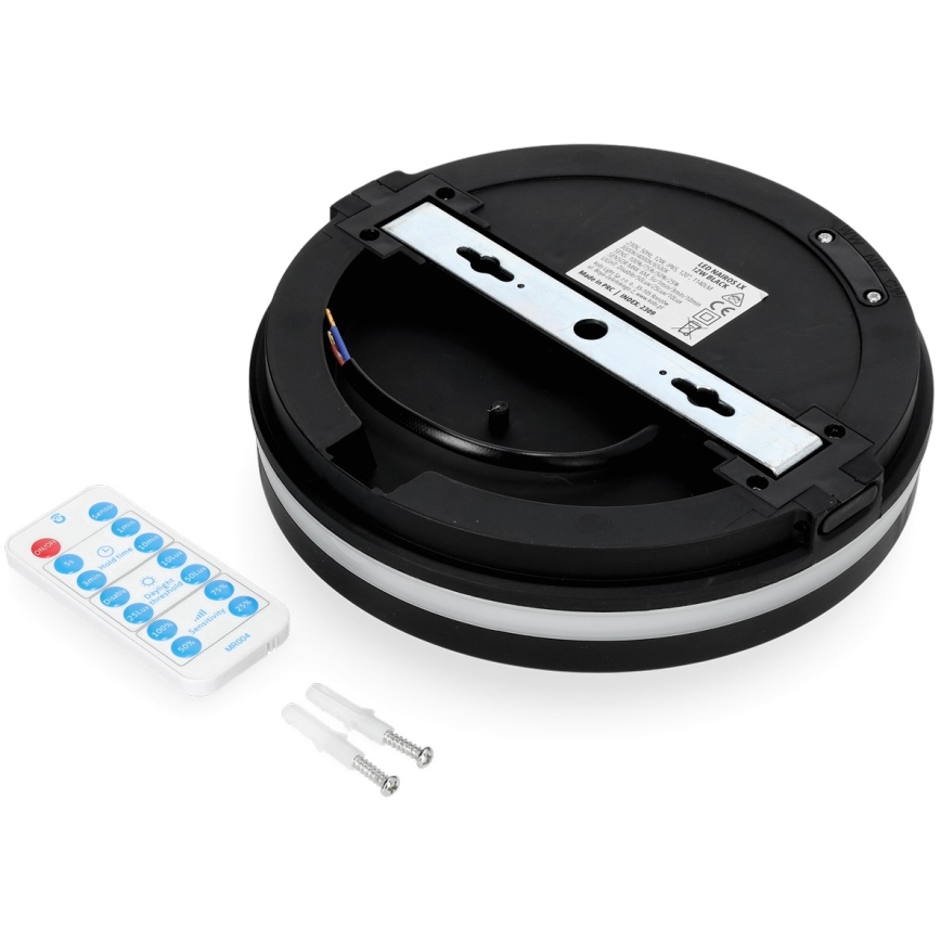 LED Οροφιαίο φωτιστικό μπάνιου με αισθητήρα LED/12W/230V 3000/4000/6500K IP65 διάμ. 20 εκ. μαύρο + τηλεχειριστήριο