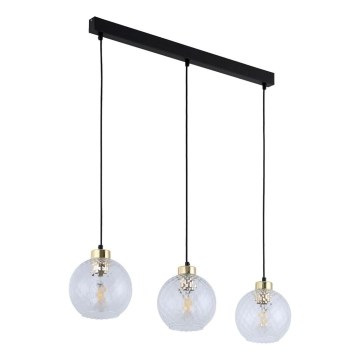 LED κρεμαστό φωτιστικό DEVON με καλώδιο 3xE27/15W/230V μαύρο/διάφανο