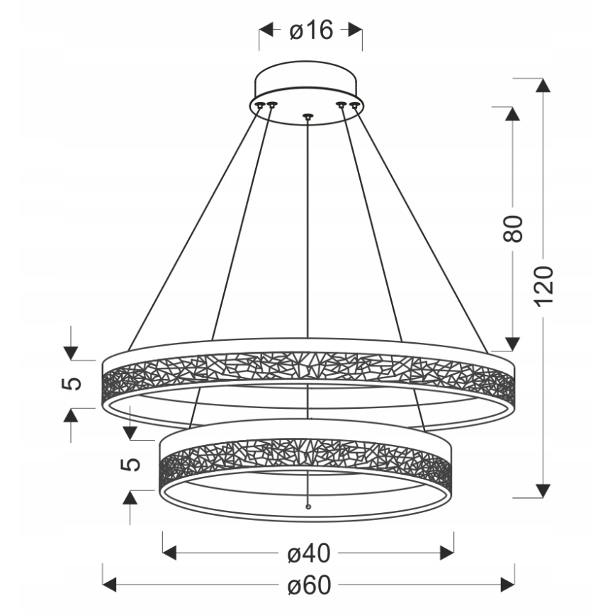 LED κρεμαστό φωτιστικό FROZI με ανάρτηση σε σύρμα, 38W/230V, διάμ. 60 cm, μαύρο