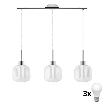 LED κρεμαστό φωτιστικό HARMA με καλώδιο 3xE27/60W/230V ματ χρώμιο/λευκό