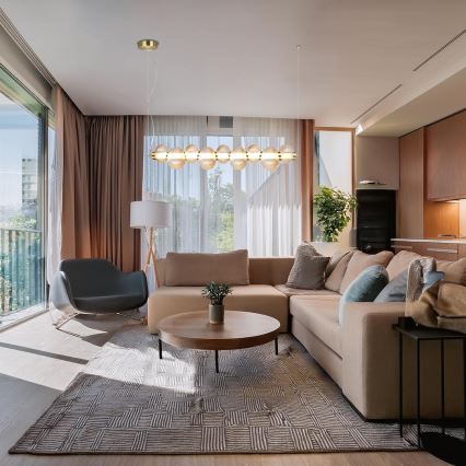 LED Κρεμαστό φωτιστικό σε καλώδιο BOLLA LED/32W/230V χρυσό/καπνιστό μπεζ