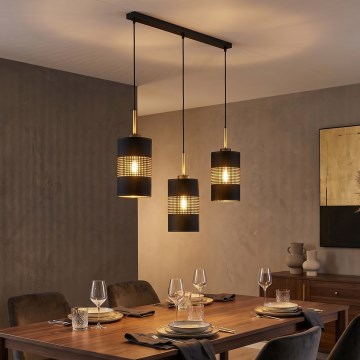 LED κρεμαστό φωτιστικό με καλώδιο BOGART 3xE27/15W/230V μαύρο/χρυσό
