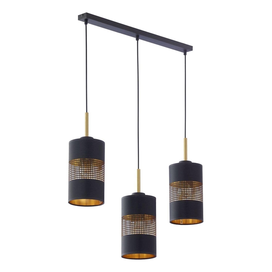LED κρεμαστό φωτιστικό με καλώδιο BOGART 3xE27/15W/230V μαύρο/χρυσό