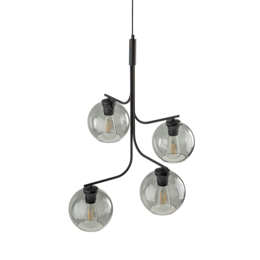 LED Κρεμαστό φωτιστικό με καλώδιο CESAR 4xE27/15W/230V μαύρο/καπνιστό γκρι