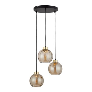 LED κρεμαστό φωτιστικό με καλώδιο DEVI 3xE27/15W/230V μαύρο/καπνιστό μπεζ